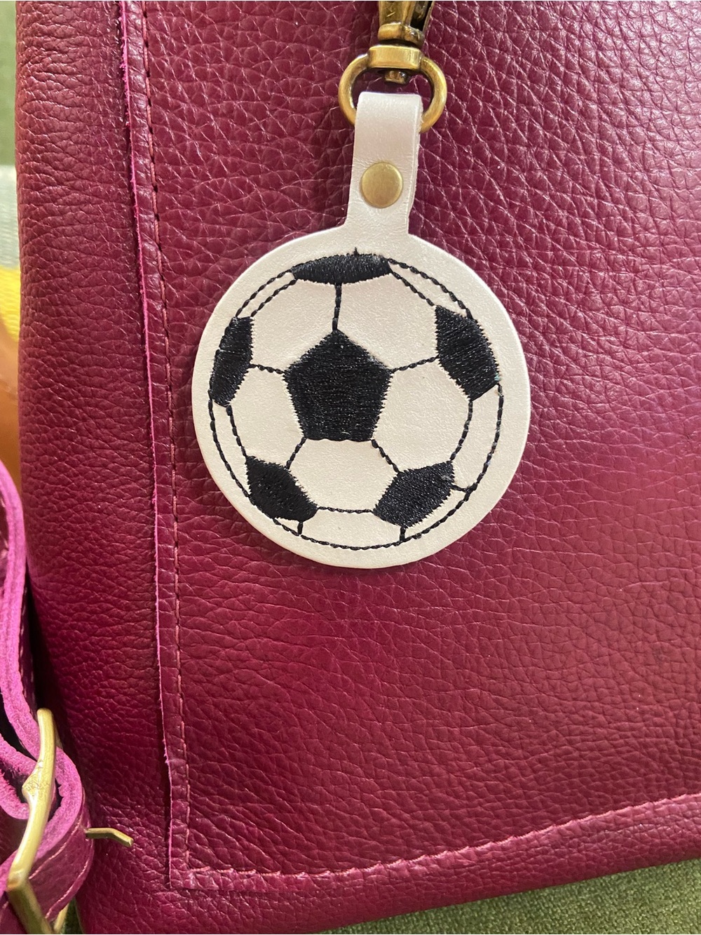 Portland Leather White and Black Soccer Ball Bag Charm